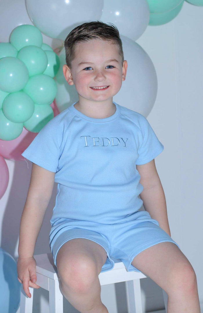 Blue Ribbed Short Set