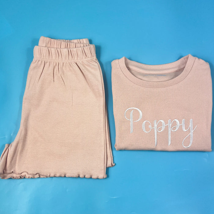 Blush ribbed Short set