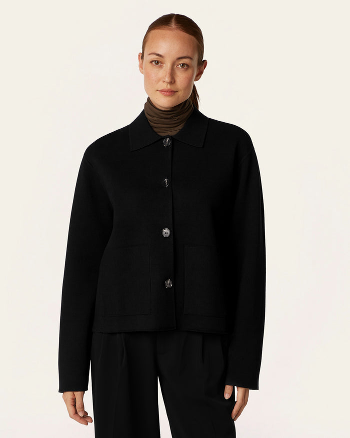Boxy Jacquard Cardigan - Black