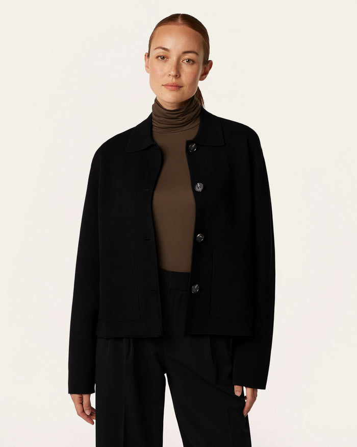 Boxy Jacquard Cardigan - Black