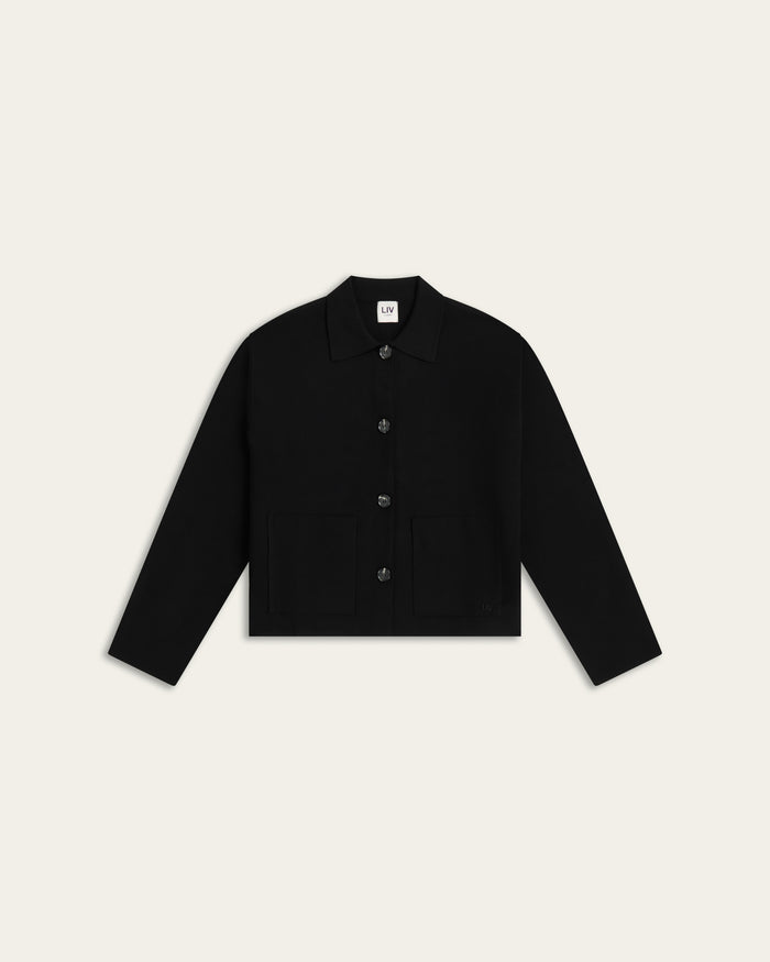 Boxy Jacquard Cardigan - Black