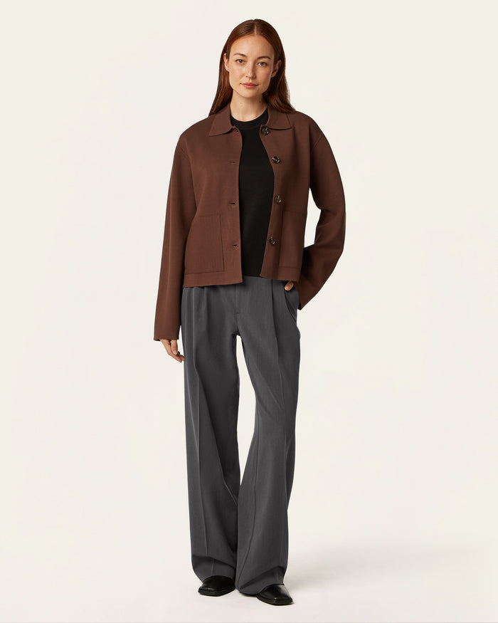 Boxy Jacquard Cardigan - Brown