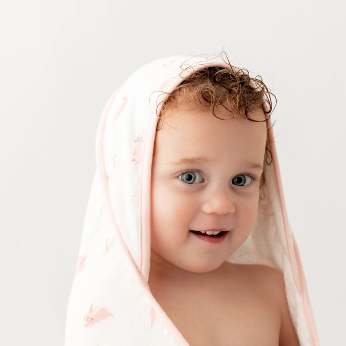 Bunny hooded baby towel and washcloth set, lifestyle shot