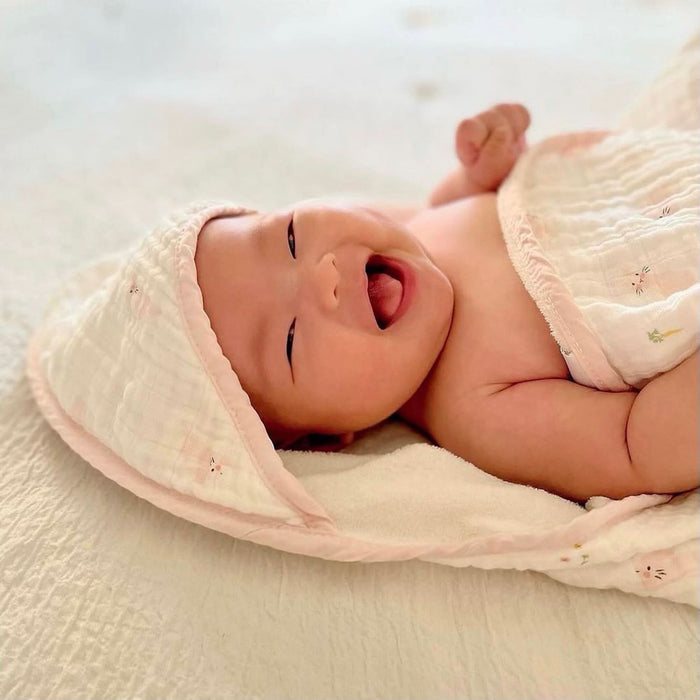 bunny hooded towel with baby
