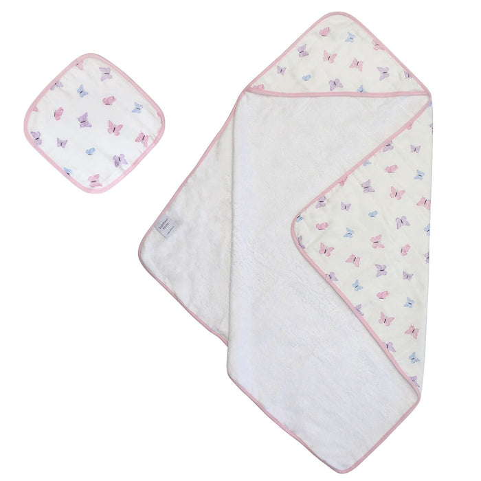 Butterfly print hooded towel set, flat lay