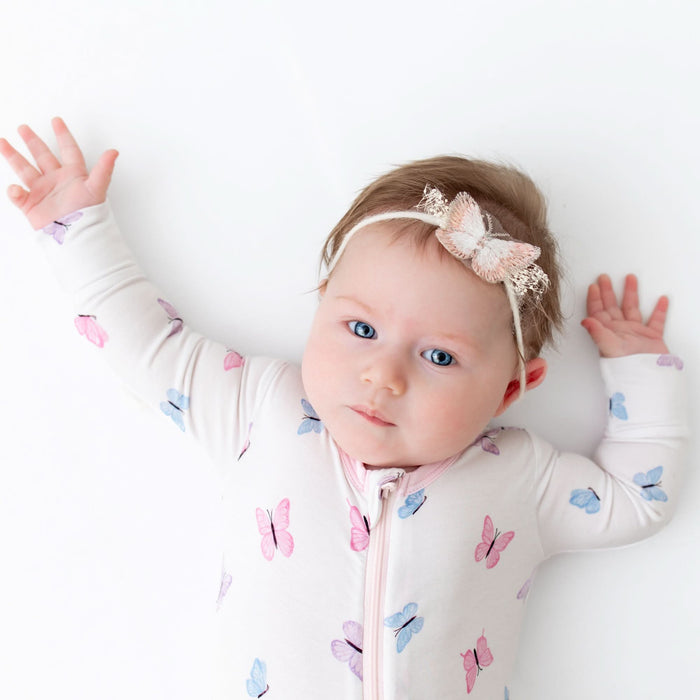 Butterfly print bamboo zippered baby footie pajama