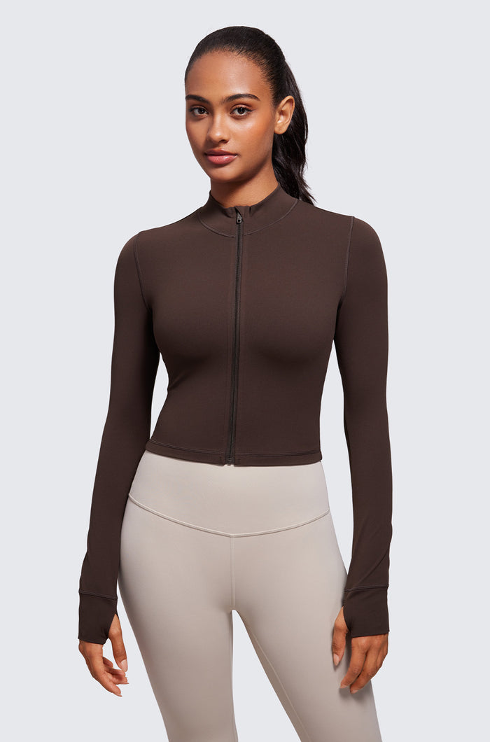 Women's Butterluxe Cropped Outerwear Full Zip Jackets Hot Fudge Brown