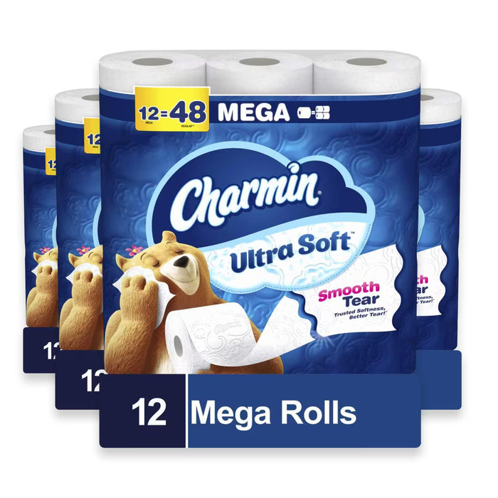 Charmin Ultra Soft Smooth Tear Toilet Paper 12 Mega Rolls 224 Sheets Per Roll - 4 Pack