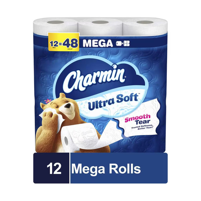 Charmin Ultra Soft Smooth Tear Toilet Paper 12 Mega Rolls 224 Sheets Per Roll - 4 Pack