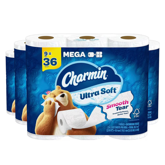 Charmin Ultra Soft Toilet Paper 9 Mega Rolls 224 Sheets Per Roll - 4 Pack