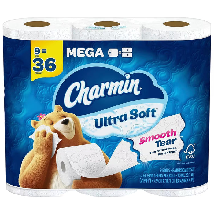 Charmin Ultra Soft Toilet Paper 9 Mega Rolls 224 Sheets Per Roll - 4 Pack