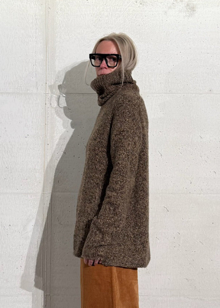 CL FUNNEL NECK MELANGE KNIT PULLOVER