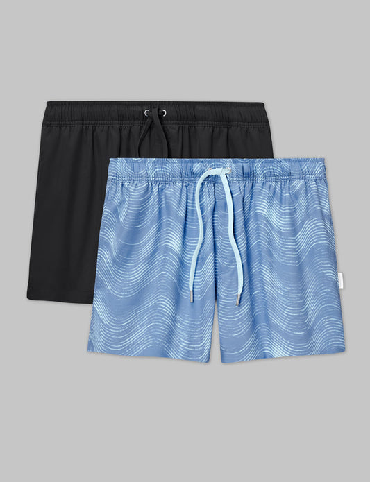 Classic Swim Short (2-Pack)::Black/Bel Air Blue Waves