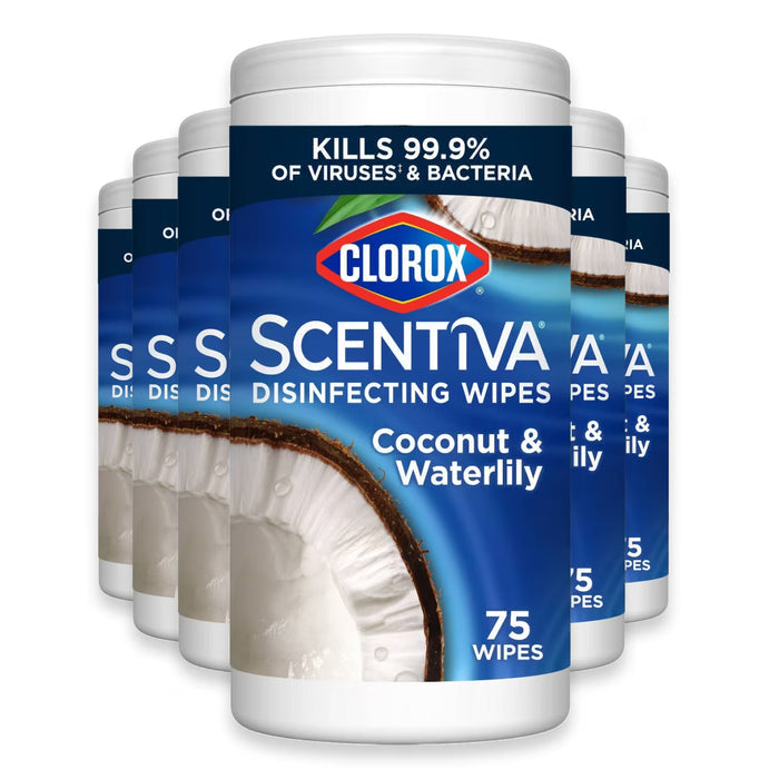 Clorox Scentiva Coconut & Waterlily Disinfecting Wipes - 75 Ct - 6 Pack
