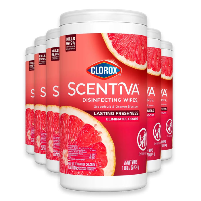 Clorox Scentiva Grapefruit & Orange Blossom Disinfecting Wipes - 75 Ct - 6 Pack