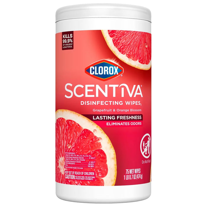 Clorox Scentiva Grapefruit & Orange Blossom Disinfecting Wipes - 75 Ct - 6 Pack