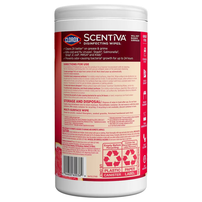 Clorox Scentiva Grapefruit & Orange Blossom Disinfecting Wipes - 75 Ct - 6 Pack