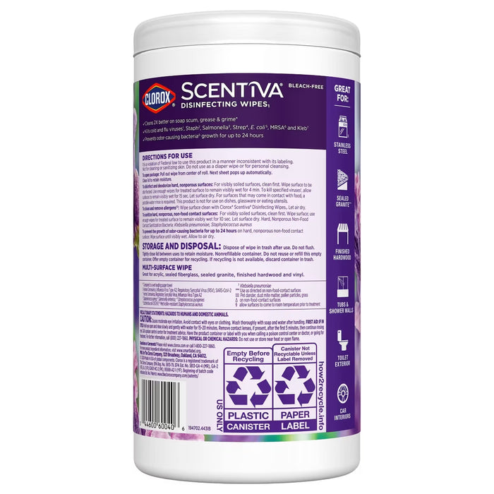 Clorox Scentiva Lavender & Jasmine Disinfecting Wipes - 75 Ct - 6 Pack