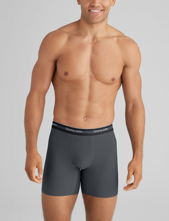 Comfort Micro Mid-Length Boxer Brief 6" (3-Pack)::Black/Turbulence/Monument