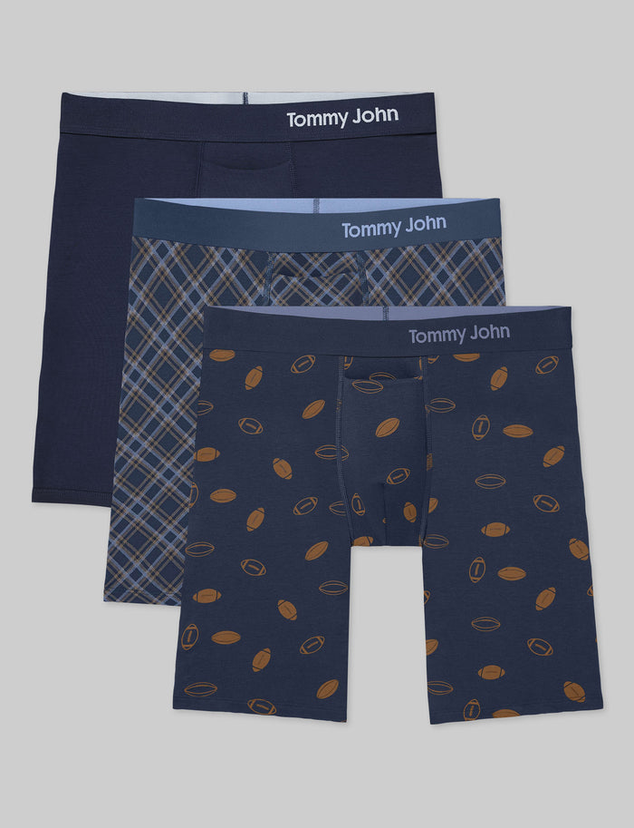 Cool Cotton Boxer Brief 8" (3-Pack)::Navy/Colony Blue Tartan Plaid/Dress Blues Kickoff