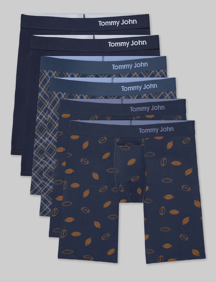 Cool Cotton Boxer Brief 8" (6-Pack)::Navy/Colony Blue Tartan Plaid/Dress Blues Kickoff
