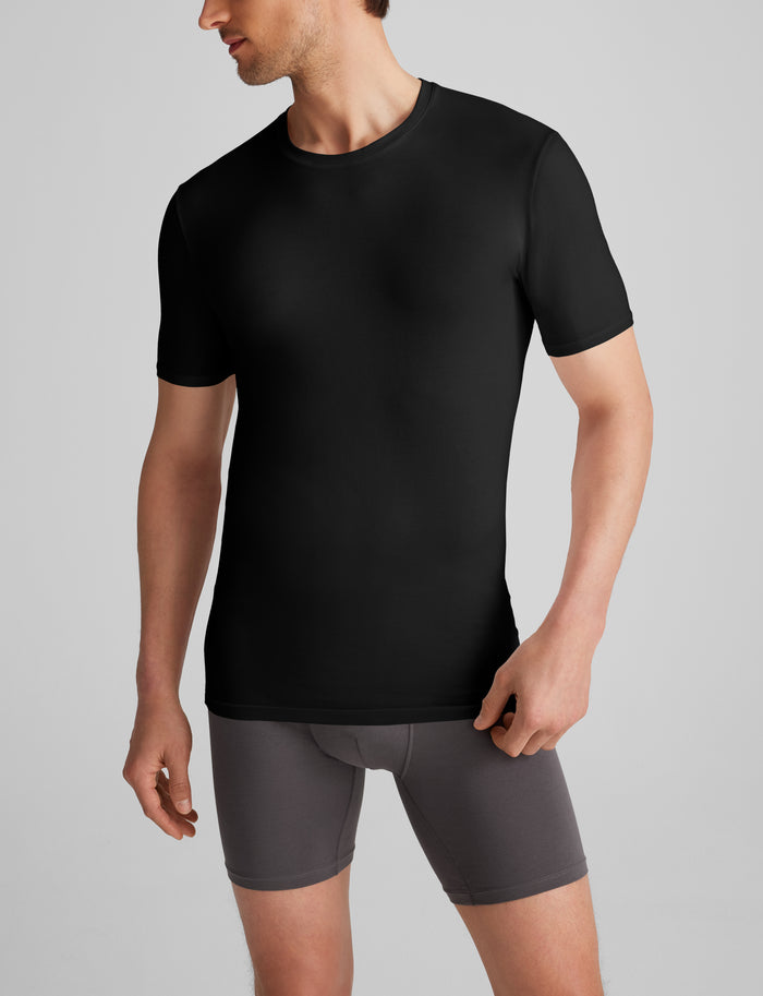 Cool Cotton Crew Neck Stay-Tucked Undershirt (3-Pack)::Black