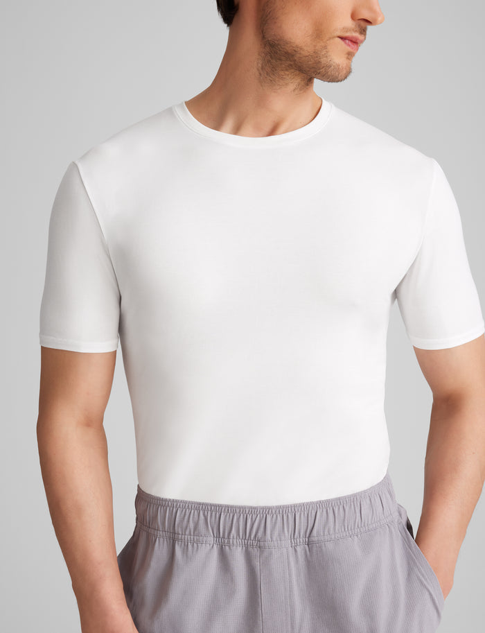 Cool Cotton Crew Neck Stay-Tucked Undershirt::White