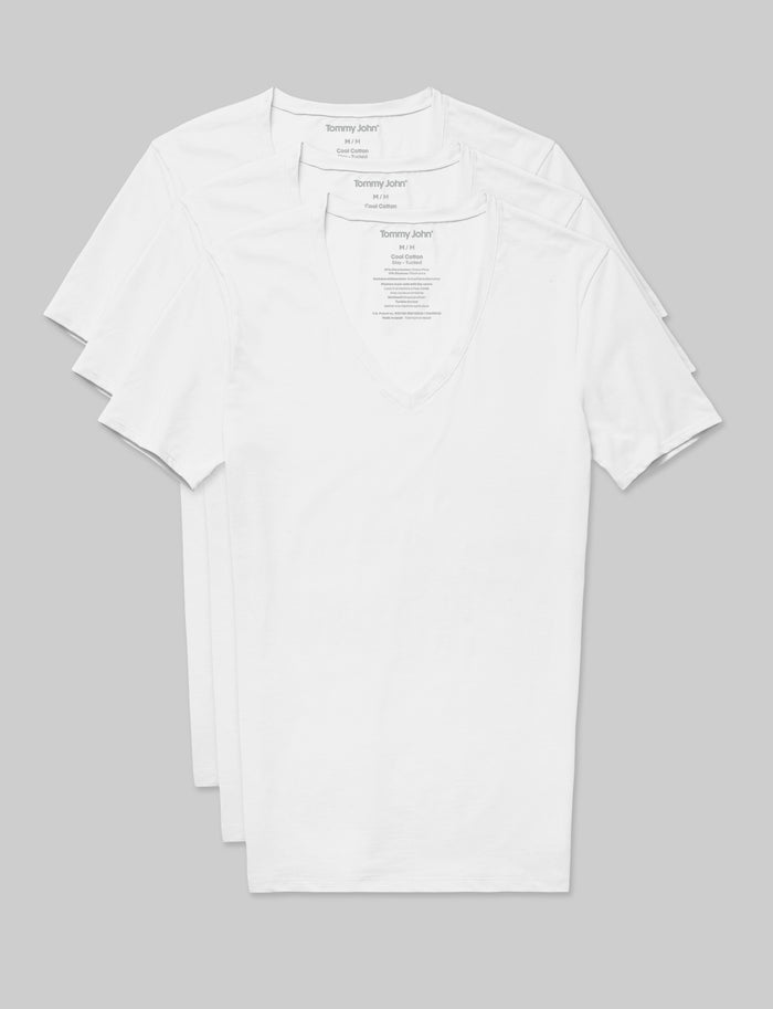 Cool Cotton Deep V-Neck Stay-Tucked Undershirt (3-Pack)::White
