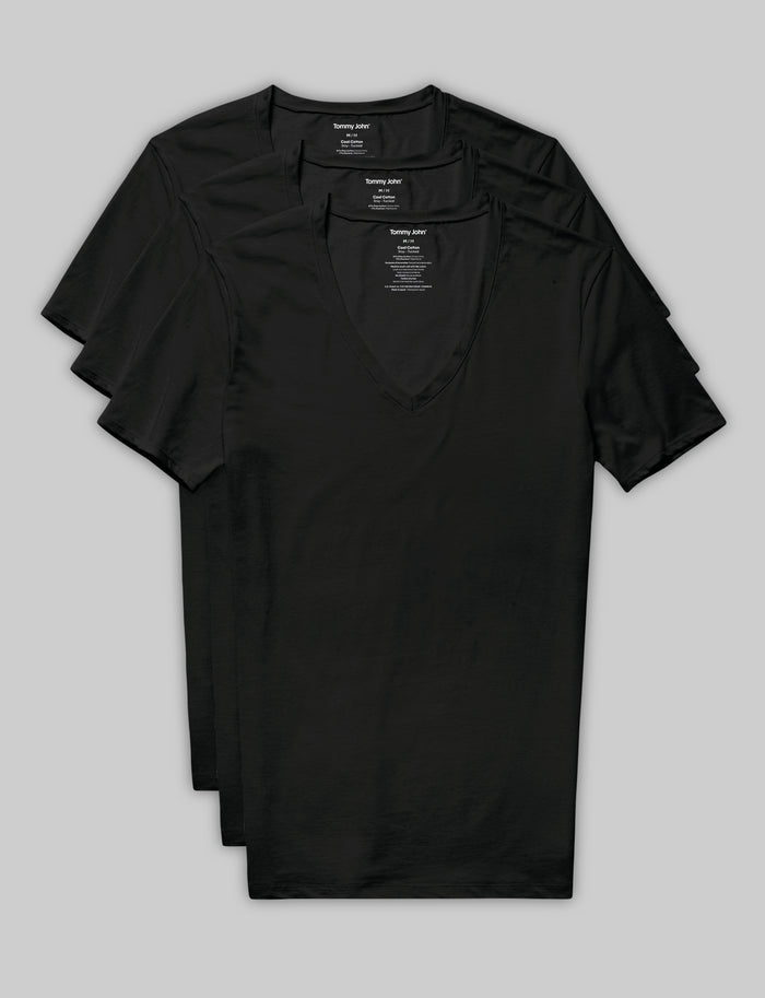 Cool Cotton Deep V-Neck Stay-Tucked Undershirt (3-Pack)::Black