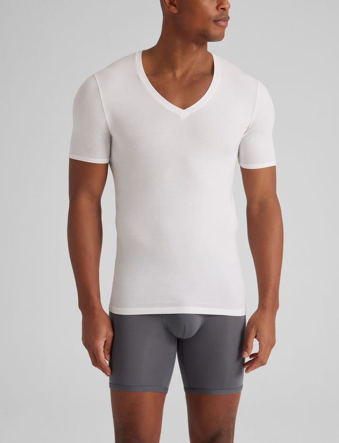 Cool Cotton Deep V-Neck Stay-Tucked Undershirt (3-Pack)::White