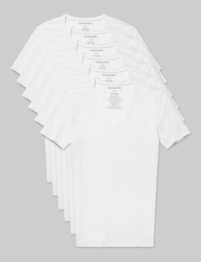 Cool Cotton Deep V-Neck Stay-Tucked Undershirt (6-Pack)::White