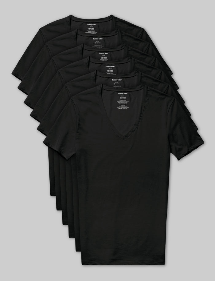 Cool Cotton Deep V-Neck Stay-Tucked Undershirt (6-Pack)::Black