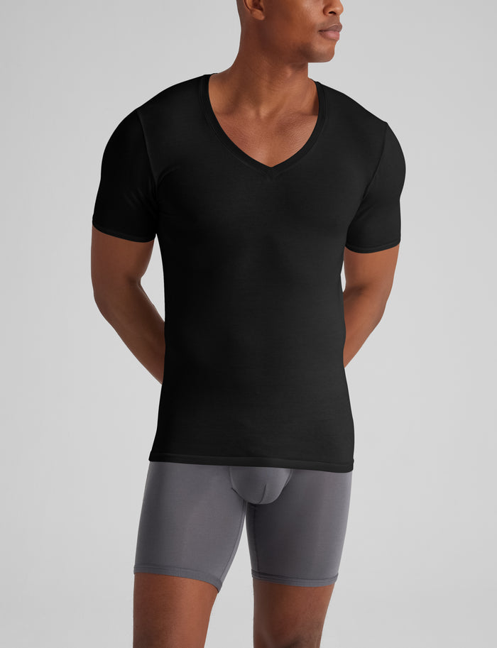 Cool Cotton Deep V-Neck Stay-Tucked Undershirt::Black