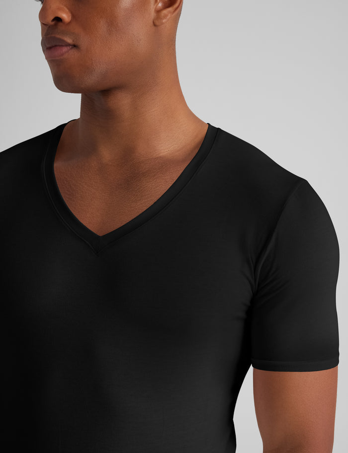 Cool Cotton Deep V-Neck Stay-Tucked Undershirt::Black