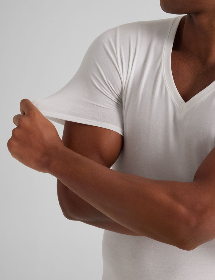Cool Cotton Deep V-Neck Stay-Tucked Undershirt::White