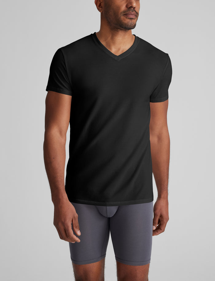 Cool Cotton High V-Neck Modern Fit Undershirt (3-Pack)::Black