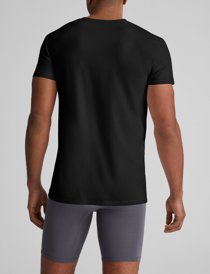 Cool Cotton High V-Neck Modern Fit Undershirt (3-Pack)::Black