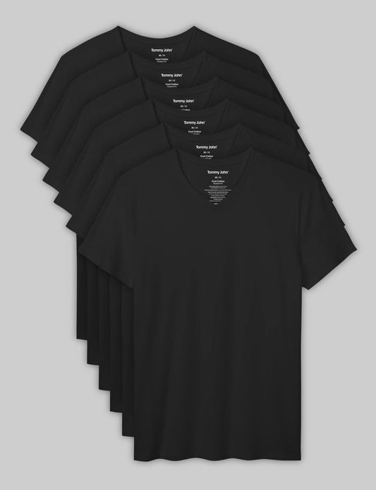 Cool Cotton High V-Neck Modern Fit Undershirt (6-Pack)::Black