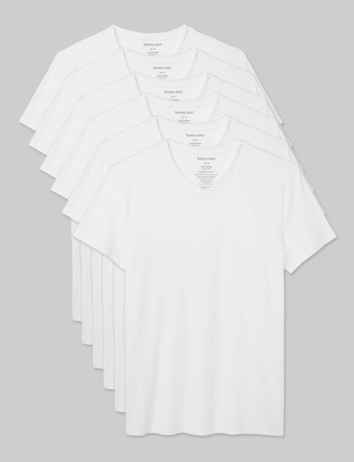 Cool Cotton High V-Neck Modern Fit Undershirt (6-Pack)::White