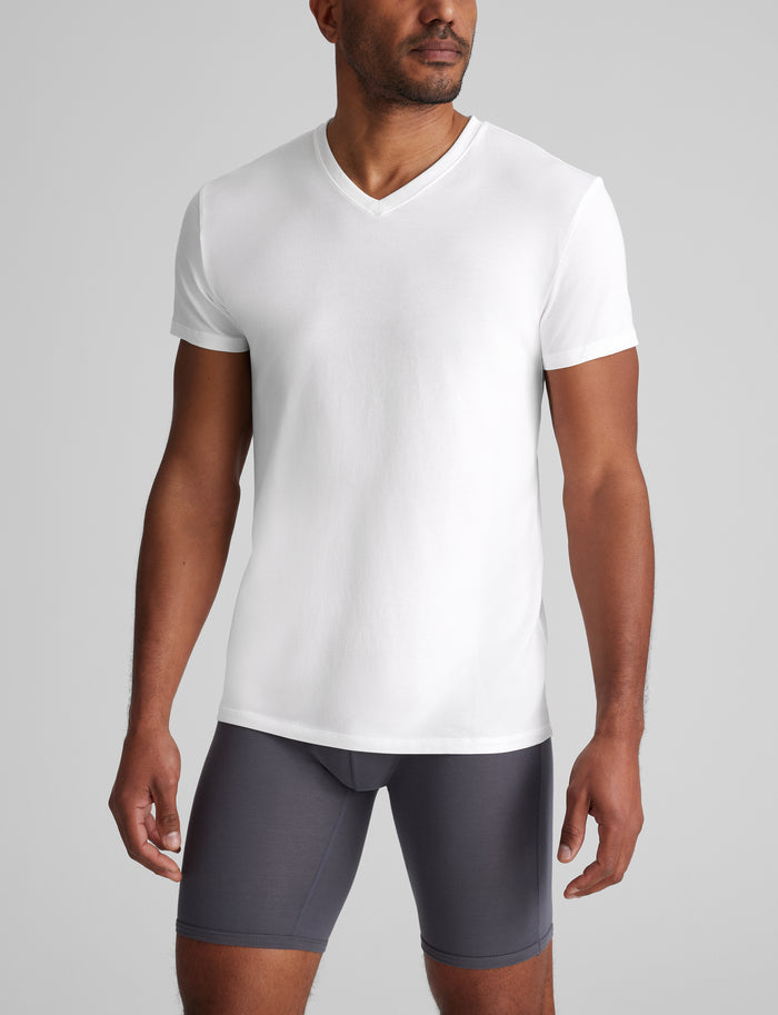 Cool Cotton High V-Neck Modern Fit Undershirt::White