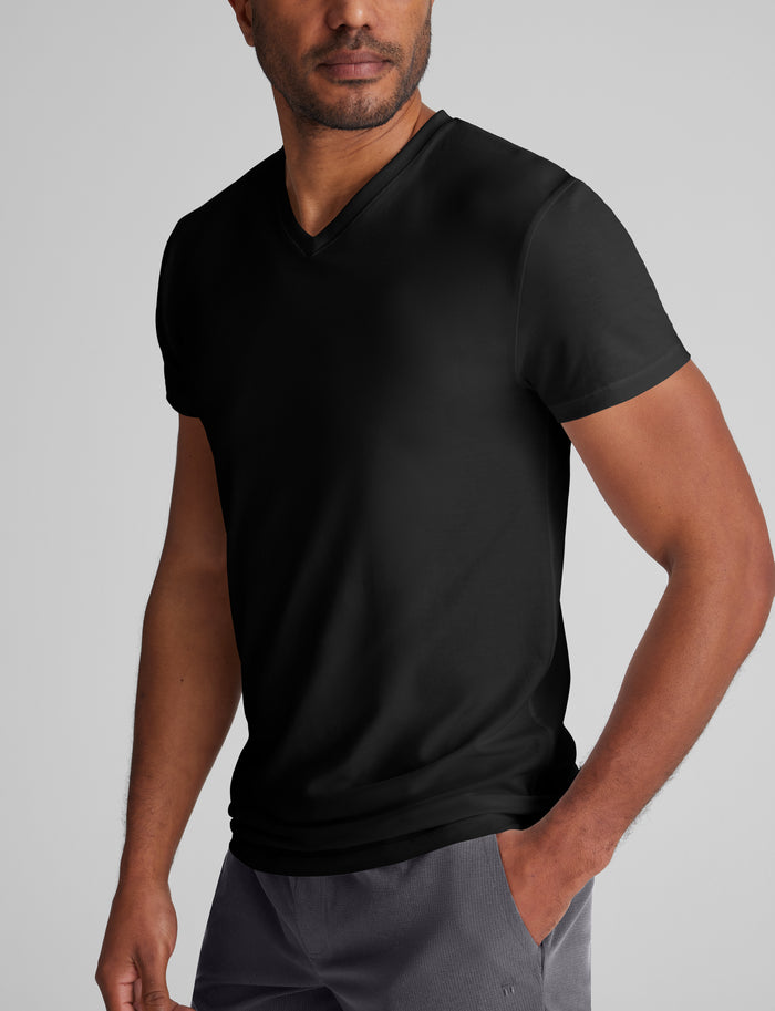 Cool Cotton High V-Neck Modern Fit Undershirt::Black