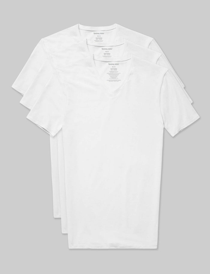 Cool Cotton High V-Neck Stay-Tucked Undershirt (3-Pack)::White