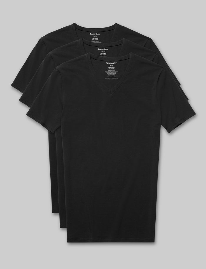 Cool Cotton High V-Neck Stay-Tucked Undershirt (3-Pack)::Black