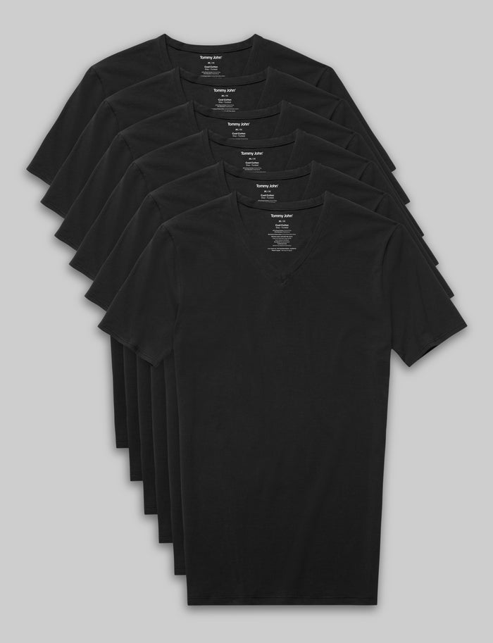 Cool Cotton High V-Neck Stay-Tucked Undershirt (6-Pack)::Black