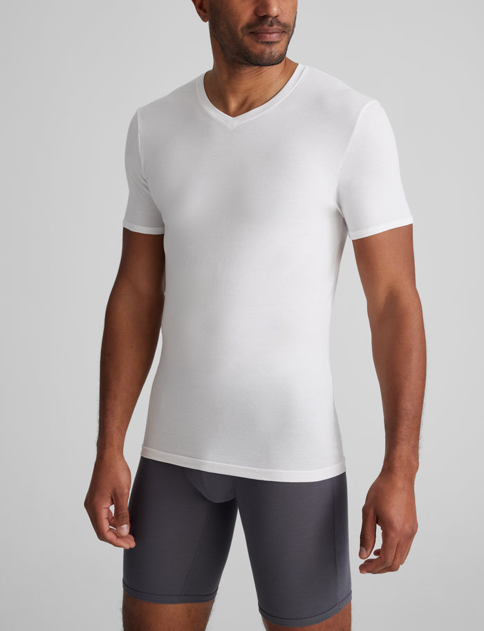 Cool Cotton High V-Neck Stay-Tucked Undershirt::White