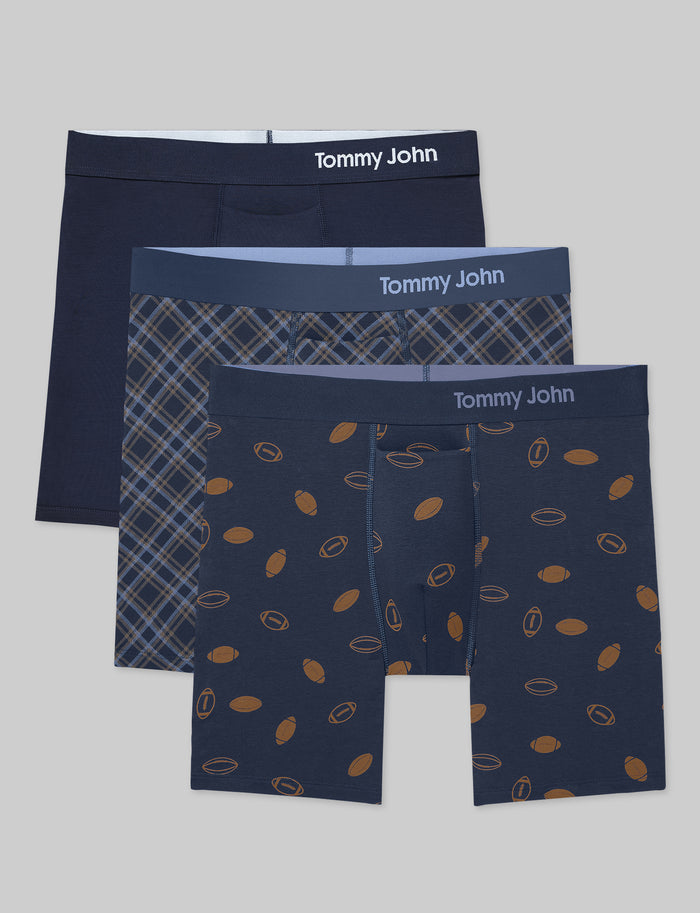 Cool Cotton Mid-Length Boxer Brief 6" (3-Pack)::Navy/Colony Blue Tartan Plaid/Dress Blues Kickoff