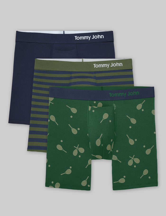 Cool Cotton Mid-Length Boxer Brief 6" (3-Pack)::Navy/Eden Bold Stripe/Eden Crosscourt