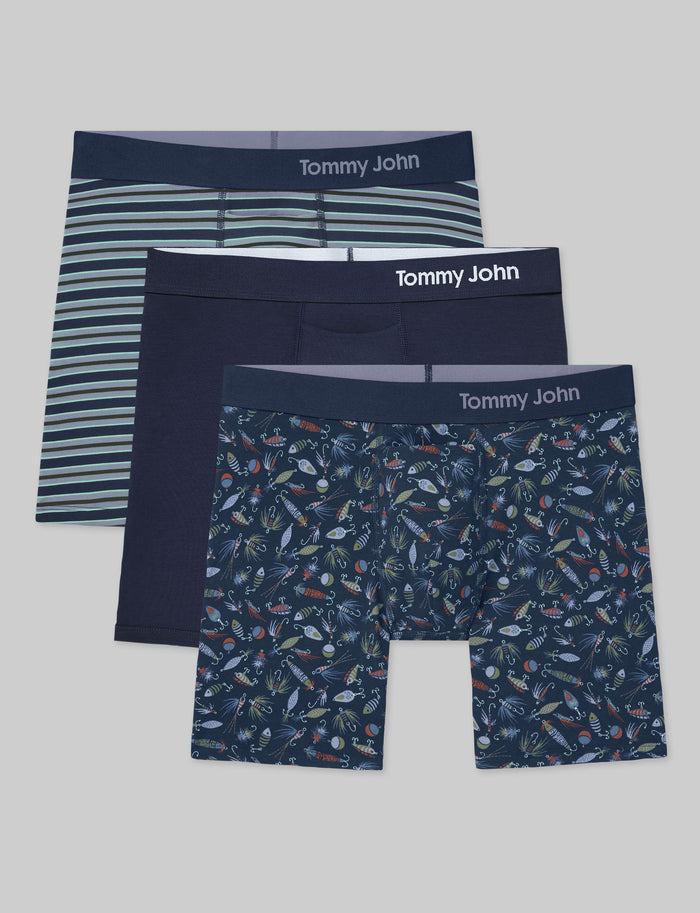 Cool Cotton Mid-Length Boxer Brief 6" (3-Pack)::Voyager Stripe/Navy/Fishing Lures