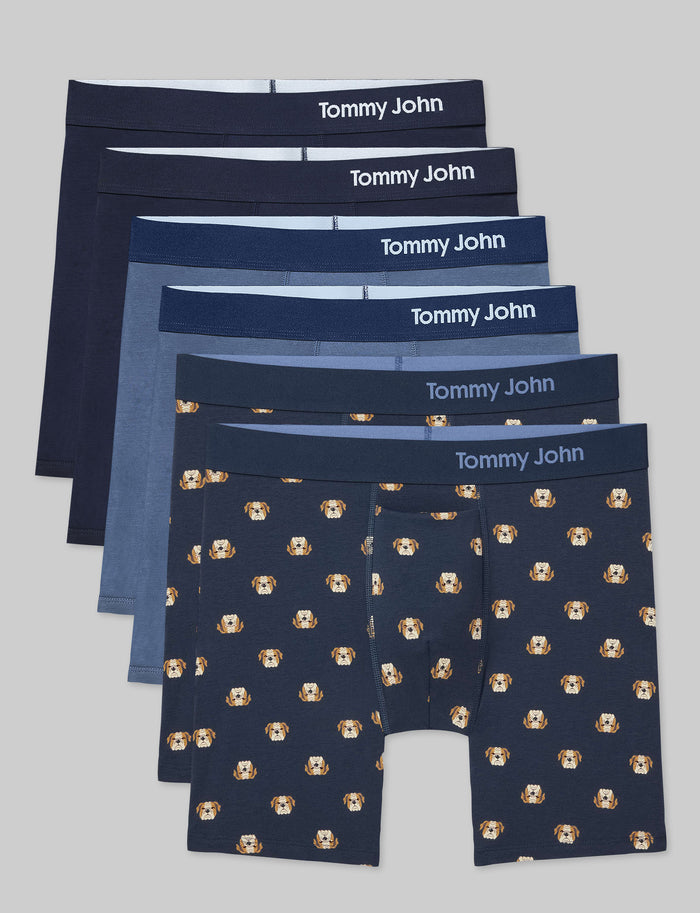Cool Cotton Mid-Length Boxer Brief 6" (6-Pack)::Navy/Vintage Indigo/Dress Blues Winston