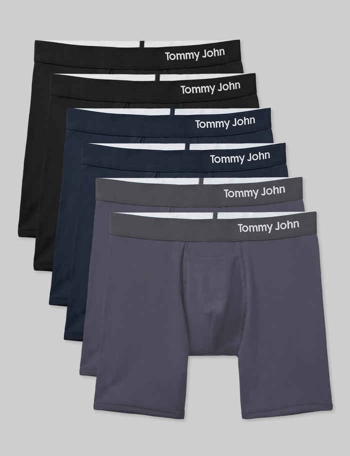 Cool Cotton Mid-Length Boxer Brief 6" (6-Pack)::Black/Navy/Iron Grey